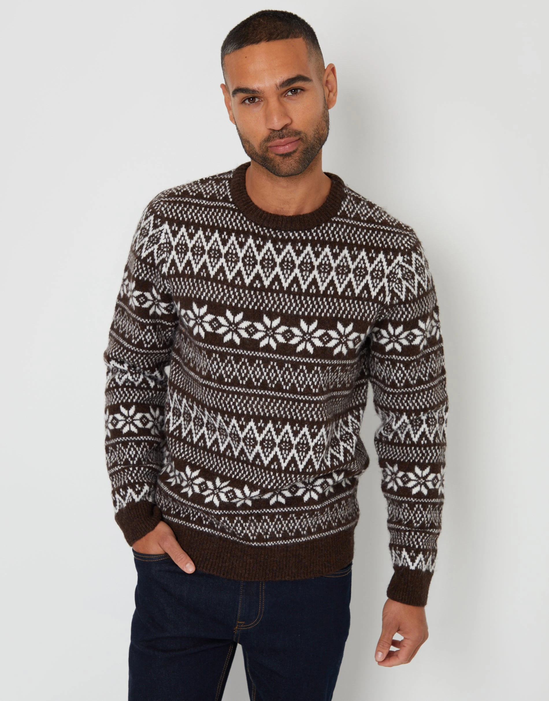 Men's Brown Christmas Fairisle Crew Neck Jumper