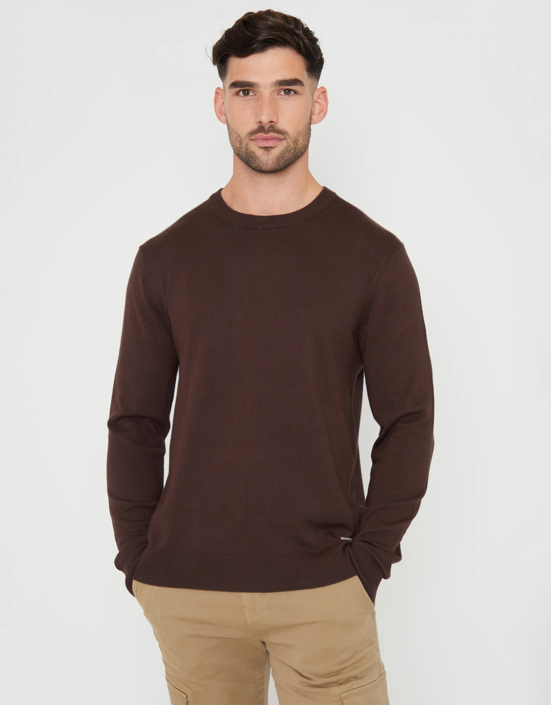 Men's Brown Crew Neck Knitted Jumper