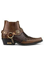 Men's Brown Leather Crocodile Design Cowboy Western Ankle Boots with Cuban Heels and Metal Chain 8