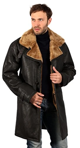 Men's Brown Long Shearling Ginger Sheepskin Leather Coat with Belt 3XL