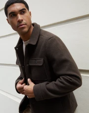 Men's Brown Marl Brushed Button Up Shacket