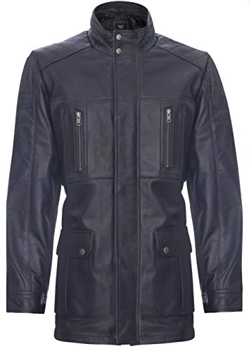 Men's Brown Quilted Safari Jacket, Classic Multi-Pocket Reefer Overcoat XS