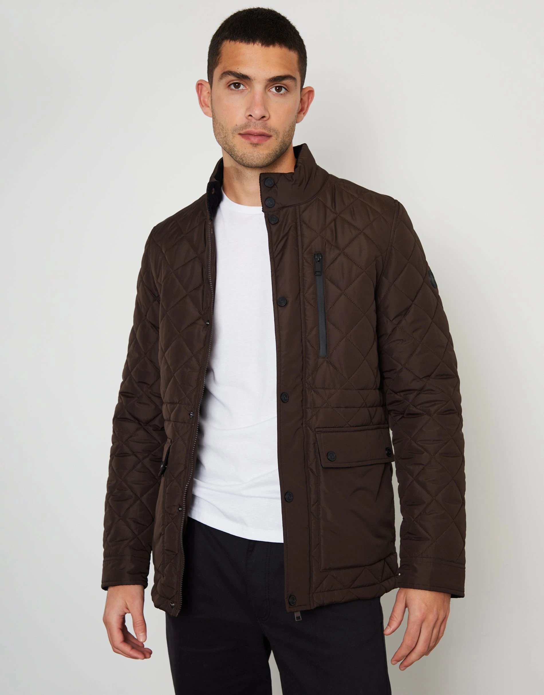 Men's Brown Showerproof Quilted Patch Pocket Jacket