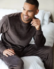 Men's Brown Soft Touch Velour Loungewear Set (2-Piece Set)