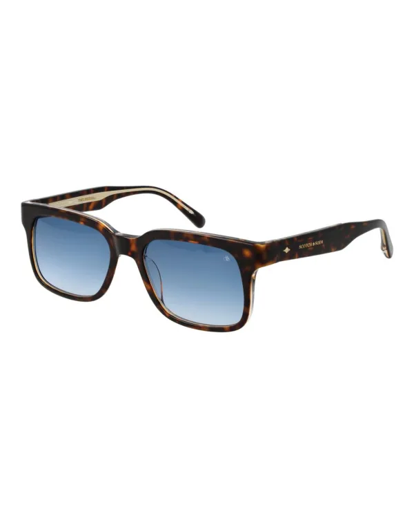 Mens Brown Square Gradient Blue Lens Full-Rim Sunglasses