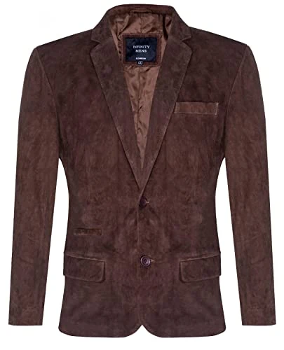 Men's Brown Suede Blazer Jacket Soft Real Italian Leather Fitted Vintage Coat L