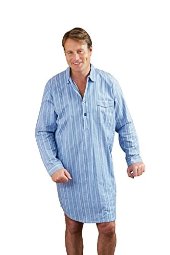 Mens Brushed Cotton Striped Nightshirt-Light Blue-3X-Large 52-54