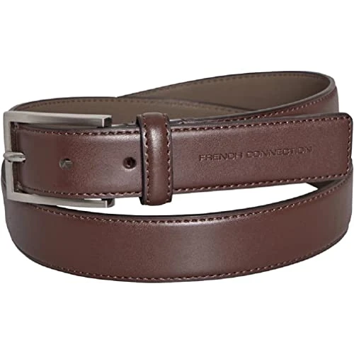 Mens Brushed Nickle Belt Brown (32, Brown)