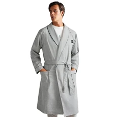 Mens Brushed Ponte Robe Dressing Gown - Heather Grey - S/M