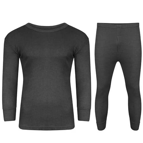 Mens Brushed Thermal Long Sleeve Shirts & Long Johns Set Winter Warm Underwear Camping Ski (M, Charc