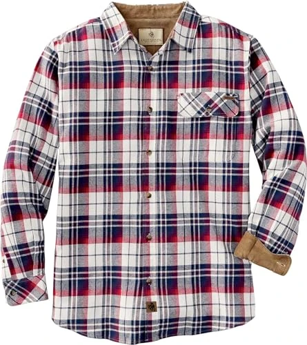 Men's Buck Buck Camp Flannel Shirt, Long Sleeve Plaid Button Down Casual Shirt for Men, with Corduro