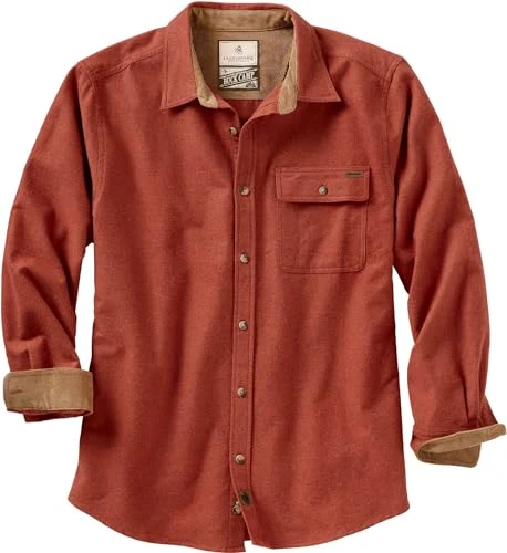 Men's Buck Camp Flannel Shirt, Long Sleeve Heather Button Down for Men Casual Shirt with Corduroy Cu