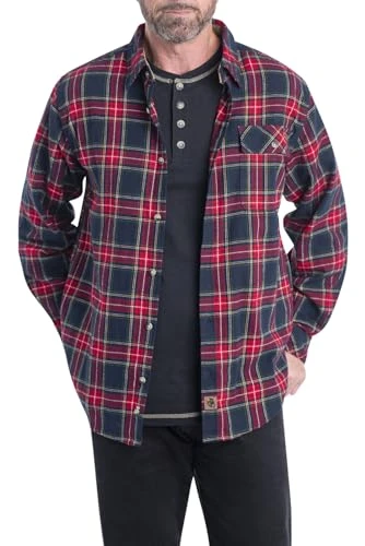 Men's Buck Camp Flannels Long Sleeve, Tartan Red Plaid, L UK