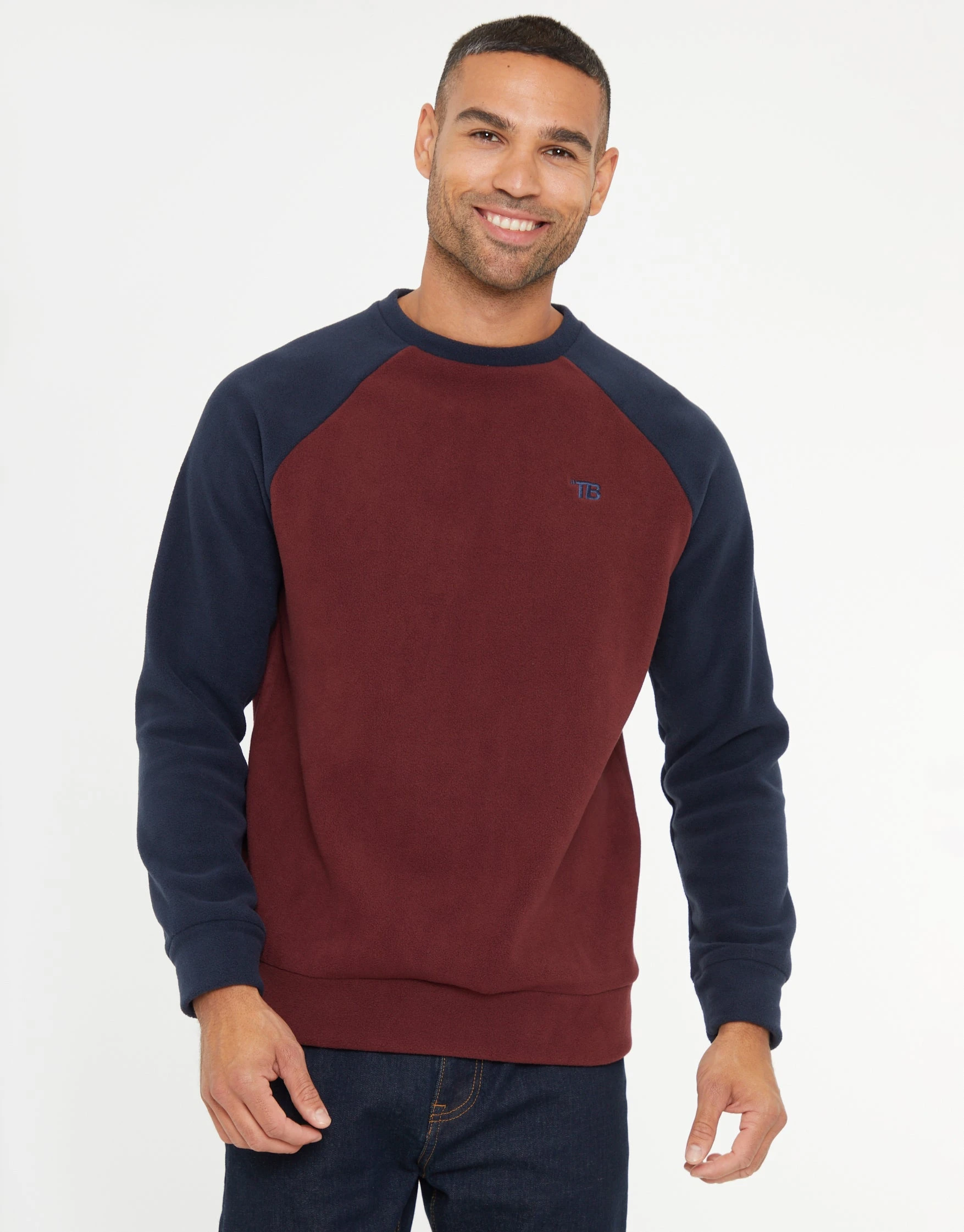 Men's Burgundy & Navy Raglan Microfleece Crew Neck Sweatshirt