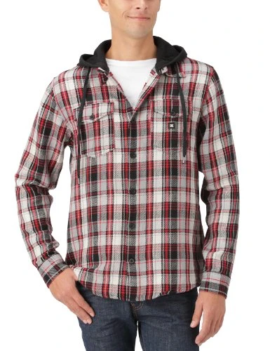 Men's Business Checkered Hooded Long SleeveCasual Shirt Red Rouge (Monument)