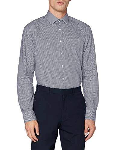 Men's Business Hemd Regular Formal Shirt, Blue (Dunkelblau 19), 12 (Size: 38)