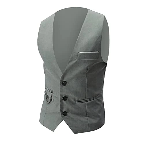 Men's Business Leisure Wedding Vest Sleeveless V-Neck Slim Jacket Vest Work Jacket, gris, XXL