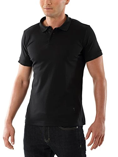 Men's Business Polo - Short Sleeves Polo Shirt Cotton Piqué Plain Black Slim fit - Made in Germany (05/M)