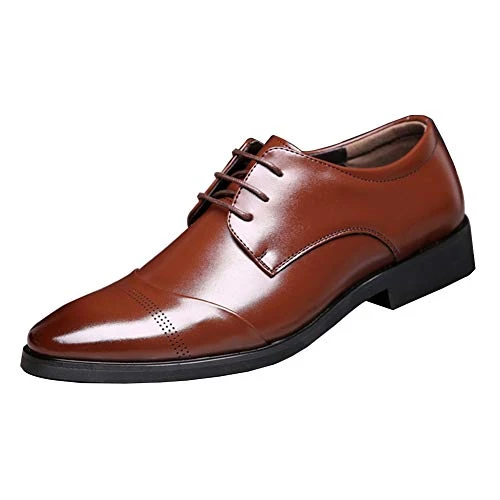 Mens Business Shoes Derby Pointed Toe Lace UP PU Leather Office Footwear Large Size Brown 46