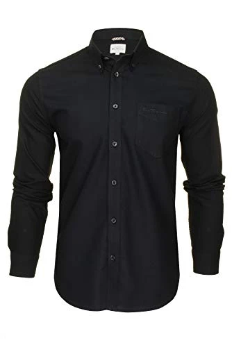 Men's Button-Down Collar Oxford Shirt, Long Sleeved, Regular Fit (Black (Embroidered Pocket Logo)) X