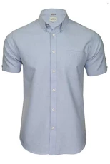 Men's Button-Down Collar Oxford Shirt, Short Sleeved, Regular Fit (Sky (Embroidered Pocket Logo)) S