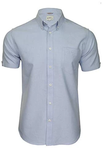 Men's Button-Down Collar Oxford Shirt, Short Sleeved, Regular Fit (Sky (Embroidered Pocket Logo)) S