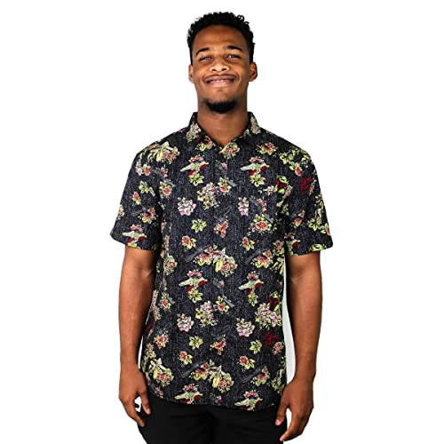 Men's Button Down Shirt, Black Boba Fett Floral, Large