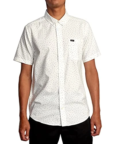 Men's Button Down Shirt, S/S Stretch Oxford/White Micro, S