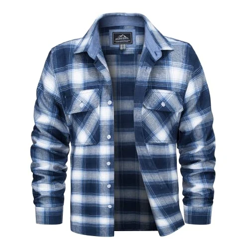 Mens Button-Down Shirts Classic Checked Shirts Loose Fit Casual Shirts for Men Walking Golf Shirts L