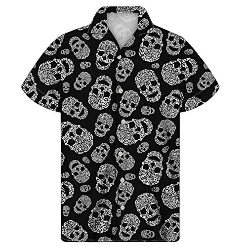 Men's Button Down Short Sleeve Hawaiian Shirt Youth Boys Casual Skull Aloha Beach Shirts Hawaii Regu