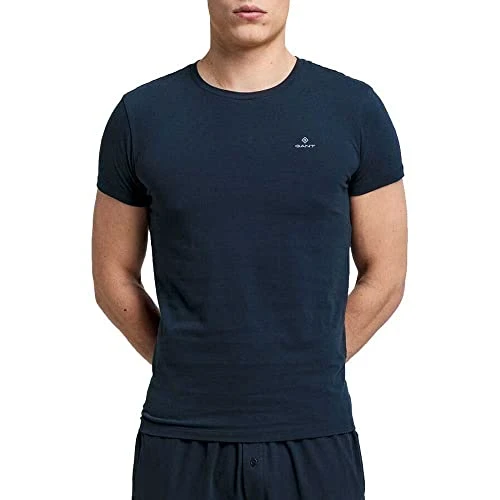 Men's C-Neck T-Shirt 2-Pack, Navy/White, S