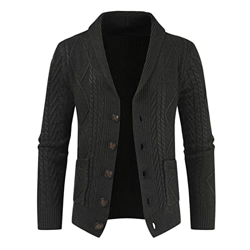 Mens Cable Knit Cardigan Standard-fit Printing Mens Fine Knit Cardigan Street Wear Anniversary Men's Activewear Knitwear Black