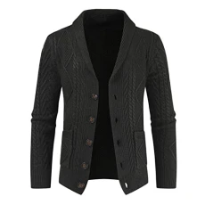 Mens Cable Knit Cardigan Standard-fit Printing Mens Fine Knit Cardigan Street Wear Anniversary Men's Activewear Knitwear Black