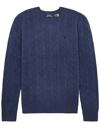 Men's Cable Knit Cashmere Wool Crew Neck Jumper (UK, Alpha, M, Regular, Regular, Navy Heather)