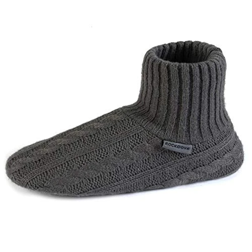 Men's Cable Knit Slipper Socks with Non-Skid Grip, 8/9 UK, Grey