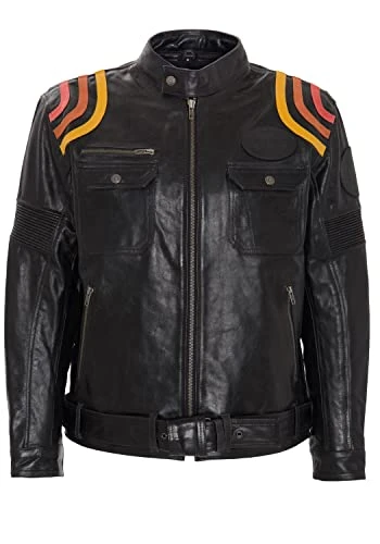 Men's Cafe Racer Leather Jacket, Black, M