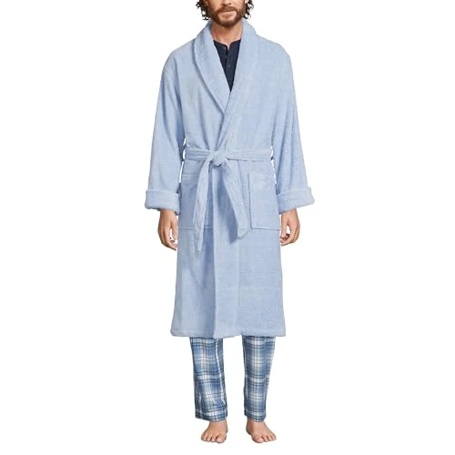 Men's Calf Length Turkish Cotton Terry Bathrobe, Soft Blue Haze, XXL