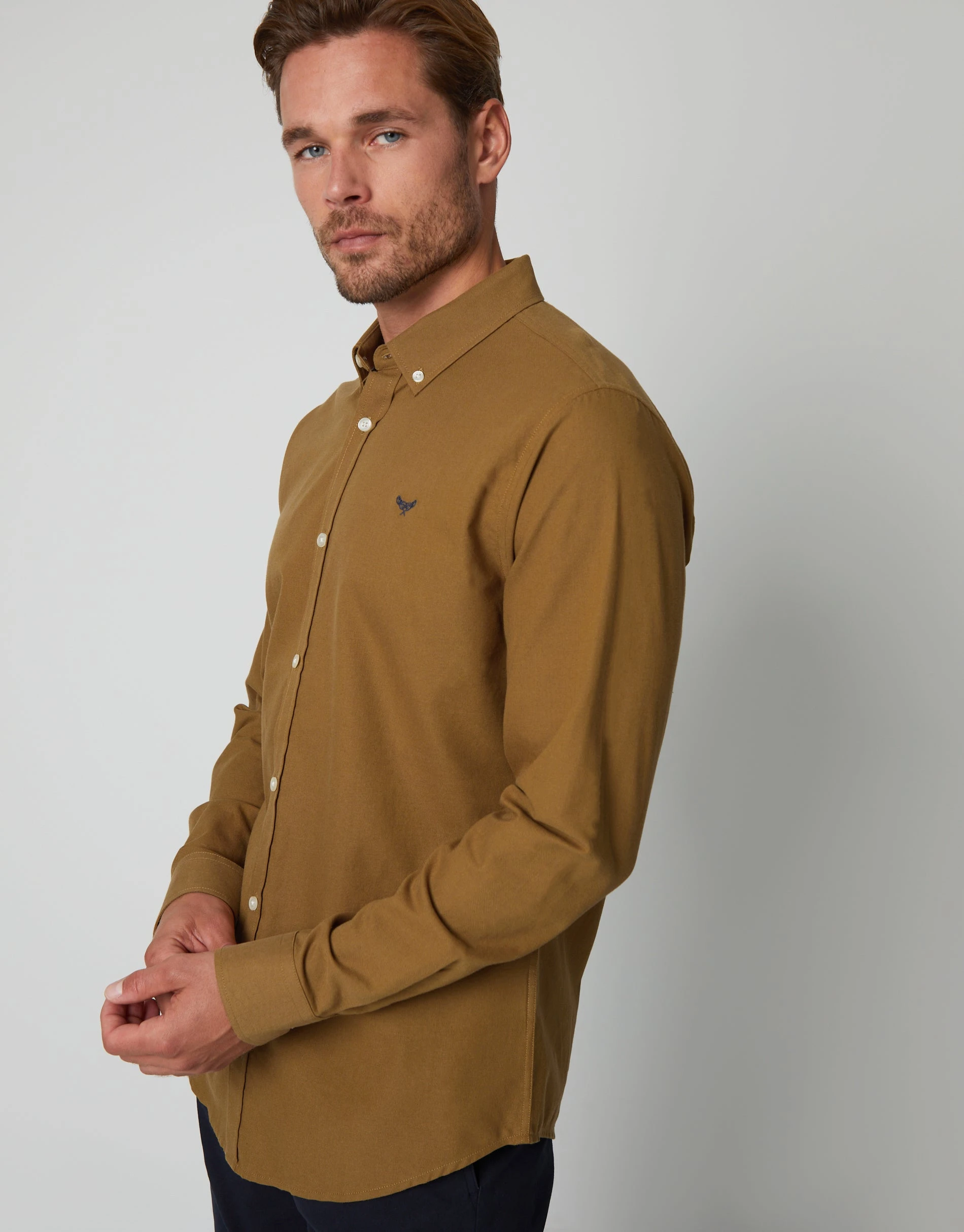 Men's Camel Cotton Long Sleeve Slim Fit Shirt