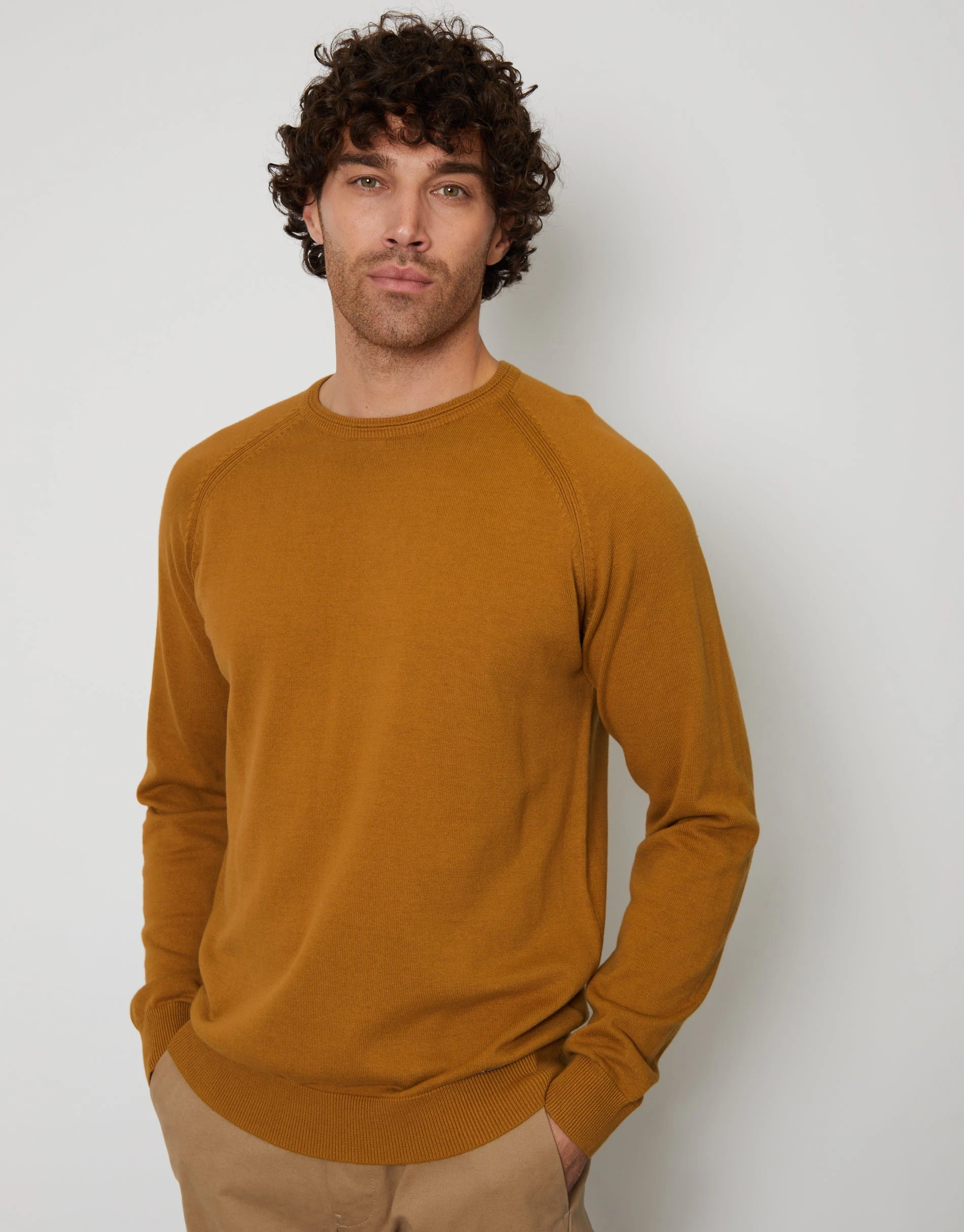 Men's Camel Crew Neck Knitted Jumper