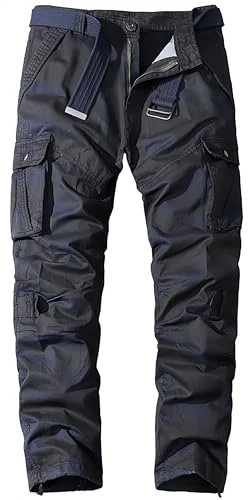 Men's Camouflage Cargo Trousers Zip Casual Trousers Cotton Trousers with Straight Leg Without Belt, 