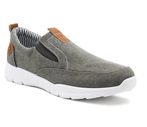 Mens Canvas Denim Slip On Trainers Elastic Twin Gusset Casual Flat Low Top Sneaker Pumps (Grey, UK_Footwear_Size_System, Adult, Men, Numeric, Medium, Numeric_10)