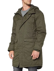 Men's Canvas Parka Jacket with Adjustable Hoodie, Long Winter Coat, Cotton Peached, Regular Fit, Oli