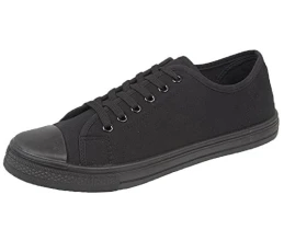 Mens Canvas Shoes Plimsole Trainer Pumps Lace Up Flat Shoes Color Black/Black Size UK 8 EU 42 US 9