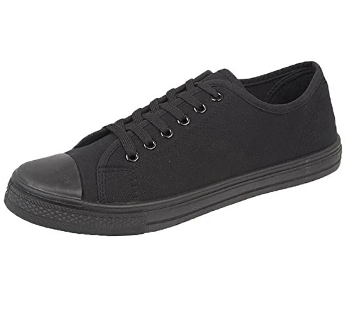Mens Canvas Shoes Plimsole Trainer Pumps Lace Up Flat Shoes Color Black/Black Size UK 8 EU 42 US 9