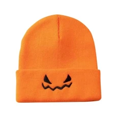 Men's Cap Winter Unisex Knitted Hat Halloween Embroidery Funny Wool Sweater Hat Aviator Hat Men Winter, orange, One size