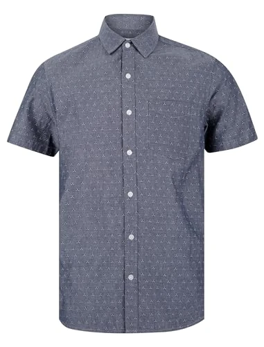 Men's 'Caparica' Patterned Floral Print Short Sleeve Cotton Chambray Shirt Mid Blue