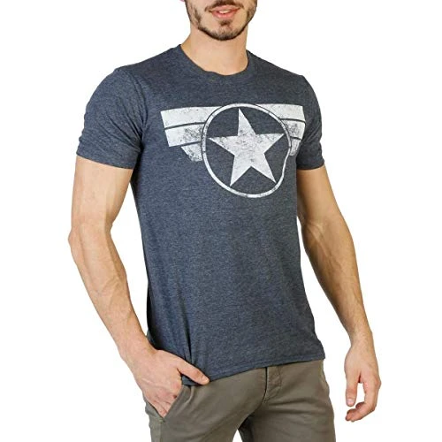 Men's Captain America Shield Logo T Shirt, Heather Navy, XL UK