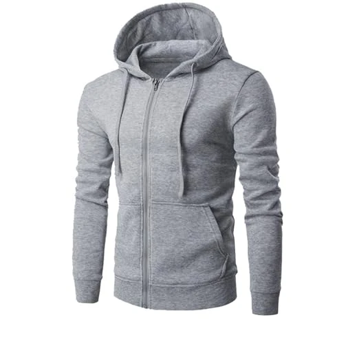 Men's Cardigans Solid Color Long Sleeve Hooded Cardigan Plain Zipper Drawstring Outwear Slim Fit Wor