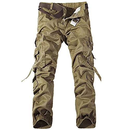 Men's Cargo Combat Builders Warehouse Workwear Trouser Military Pants with Multiple Pockets Khaki 29