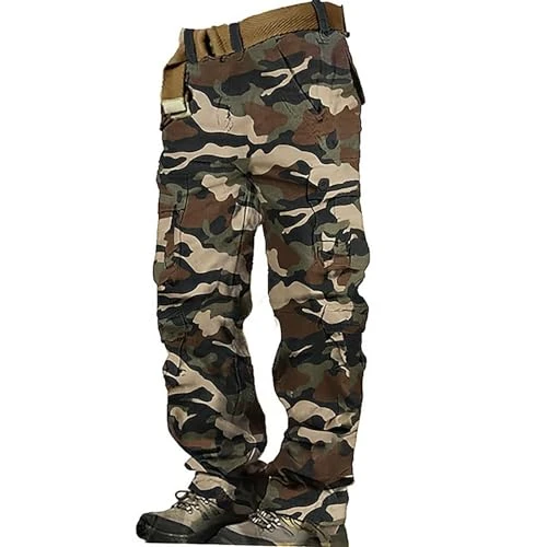 Men's Cargo Jeans Sports Trousers Cotton Cargo Trousers Baggy Chino Trousers Camouflage Training Tro